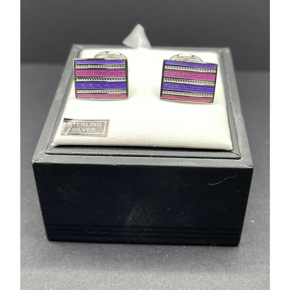 Never Worn David Donahue Cufflinks Sterling Silver Blue and Pink